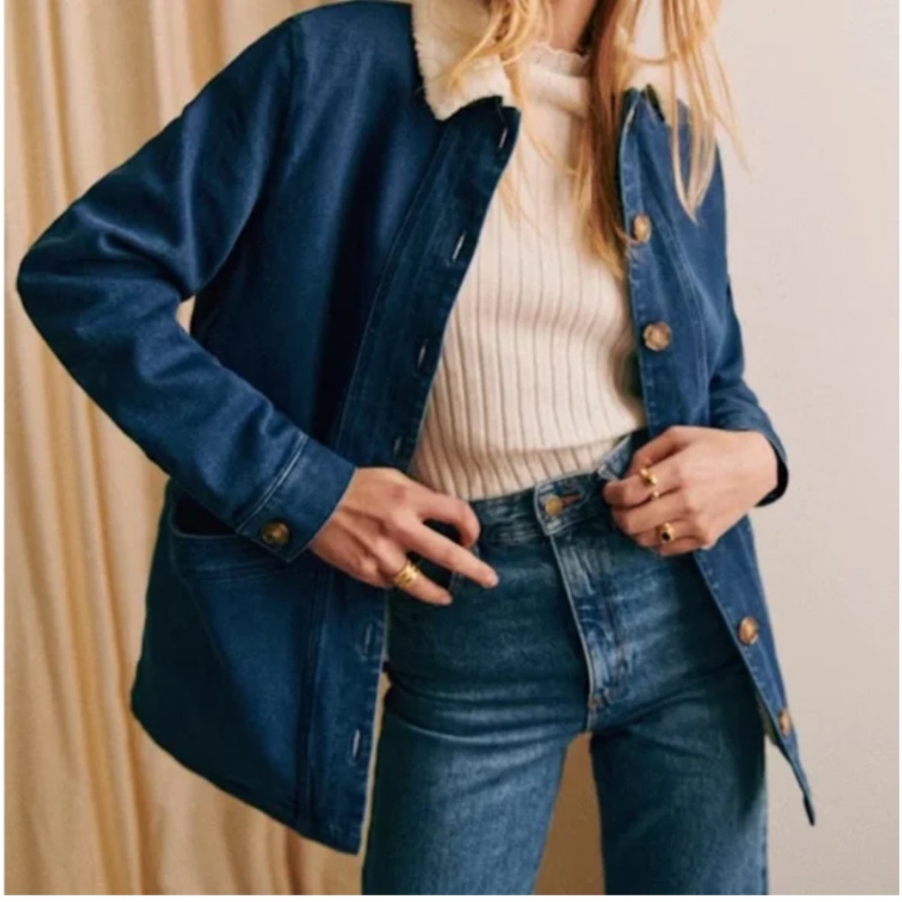 Sezane Will Jacket Indigo with Shearling Lining - Size S